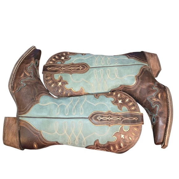 Ariat Zealous 10015347 Teal & Brown Overlay Snip Toe Women's Western Boots Sz 9B - Picture 7 of 12